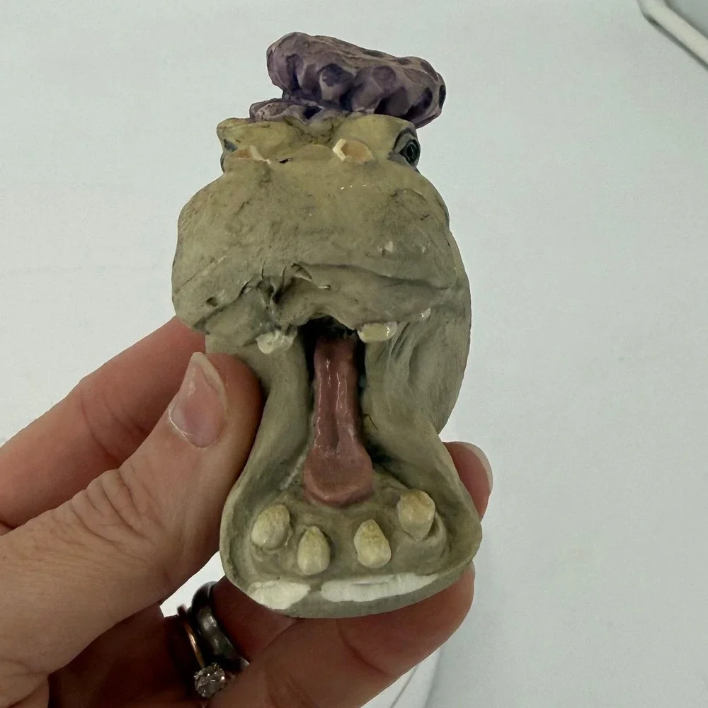 Vintage Hippopotamus House Hippo Refrigerator Magnet With Purple Showercap